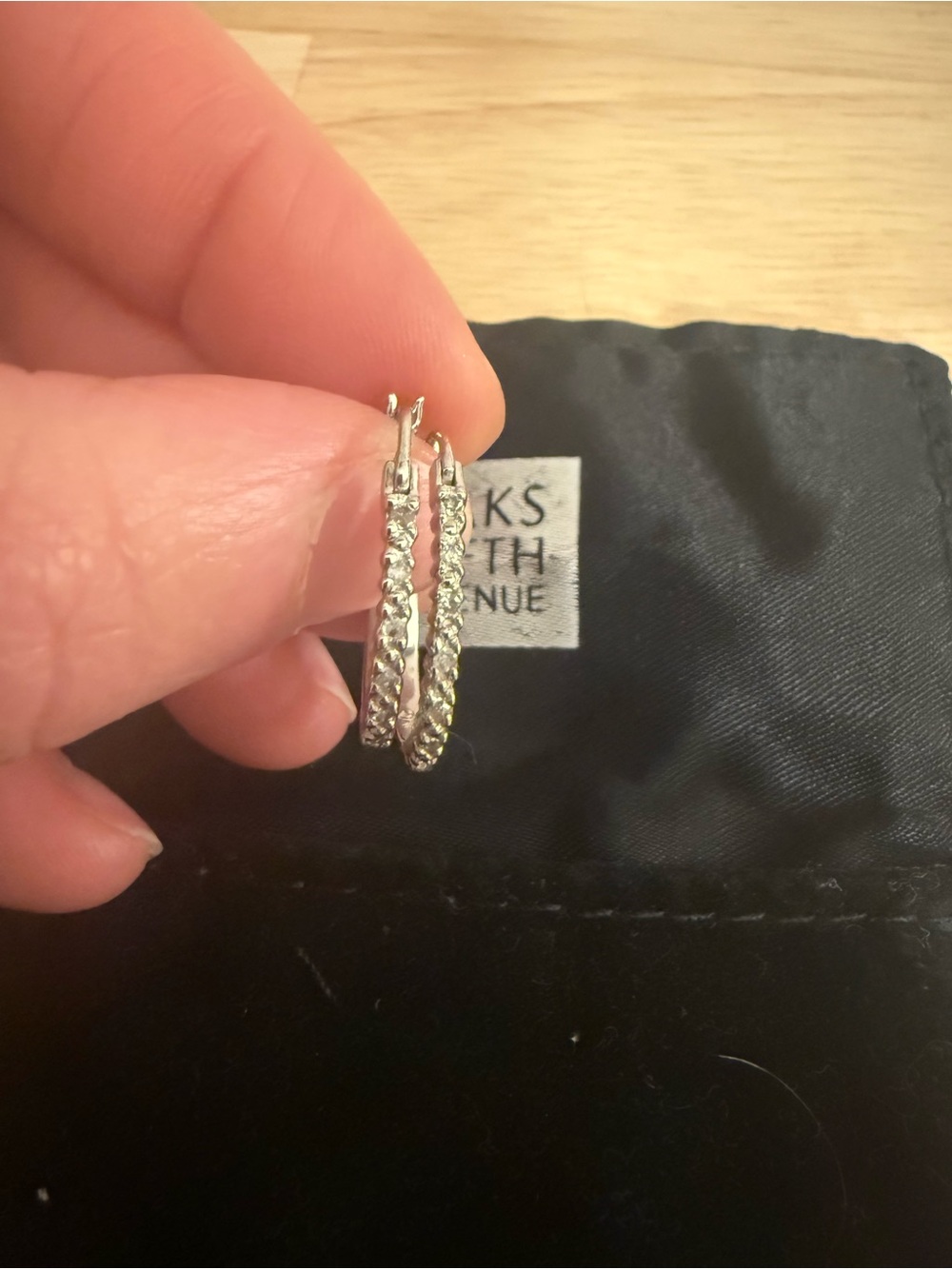 Saks Fifth Avenue 10K white gold Crystal Hoop Earrings